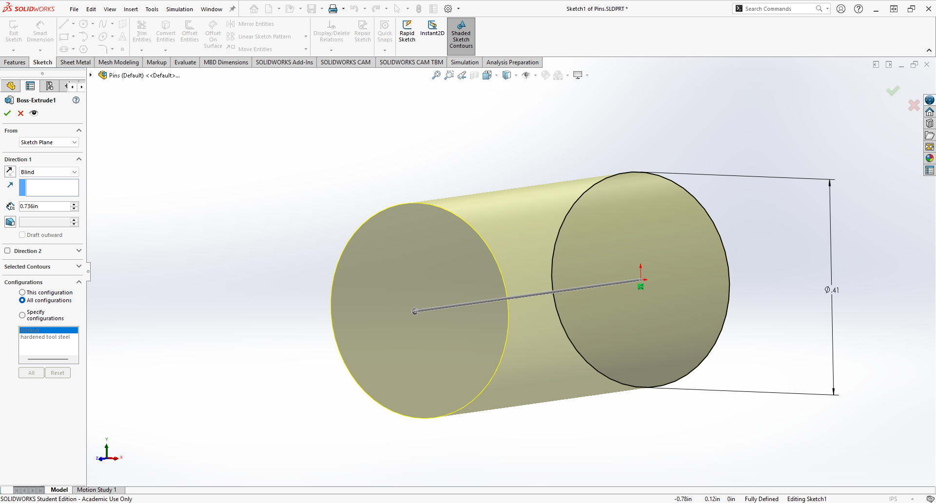 Pin Extrusion in SolidWorks